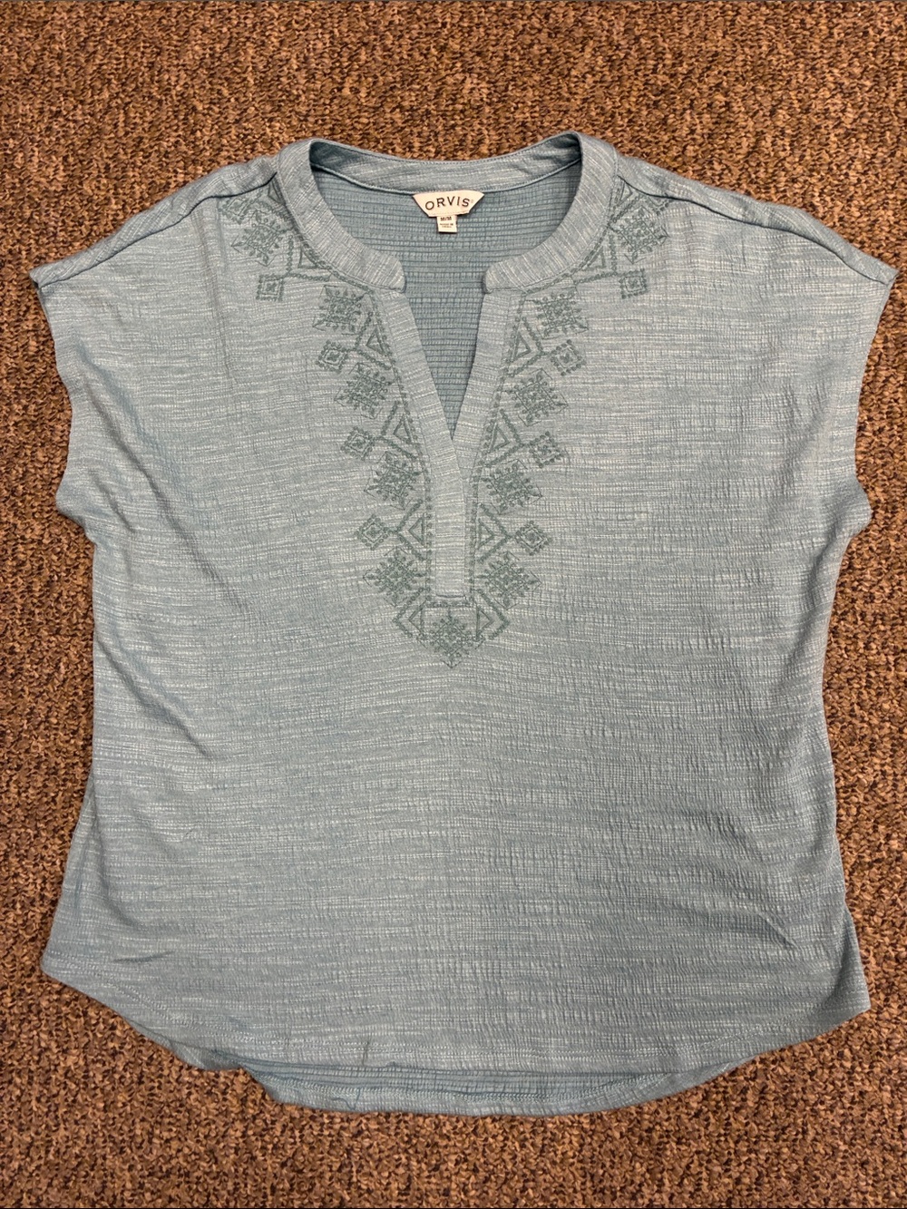 Orvis Light Blue Embroidered Split-Neck Tank